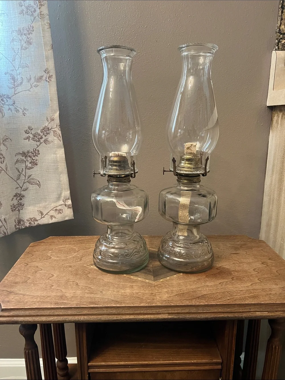 Matching Vintage Glass Hurricane Oil Lamps